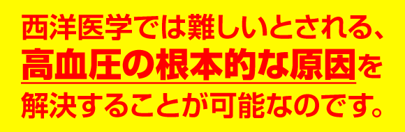 西洋医学では難しいとされる、高血圧の根本的な原因を解決することが可能なのです。